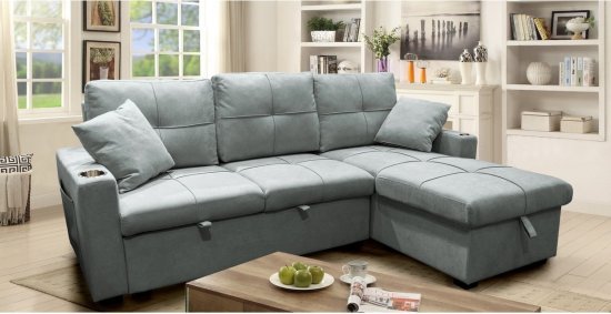 סלון פינתי נפתח למיטה זוגית עם ארגז מצעים דגם Kredo מבית Bradex - צבע אפור בהיר