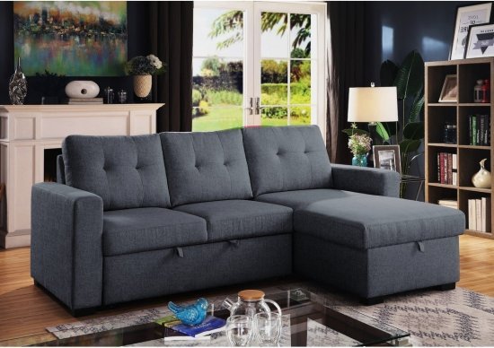 מערכת ישיבה פינתית נפתחת למיטה זוגית עם ארגז מצעים דגם Viva מבית Bradex - צבע אפור כהה