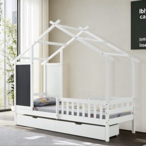 מיטת ילדים עם מגירות אחסון מעקה בטיחות ומזרן דגם Booka מבית Bradex - צבע לבן