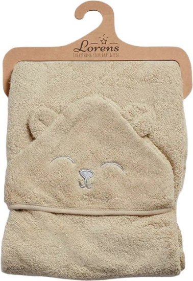 מגבת קפוצ'ון בגודל 80x80 ס''מ מבית Lorens - צבע קרם עם איור דובי