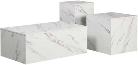 שלישיית שולחנות סלון דגם דוד מבית Ramos - צבע לבן שיש