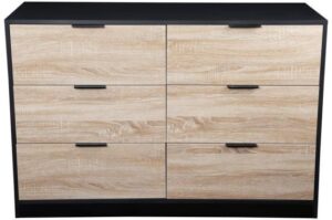 שידת אחסון 6 מגירות דגם אושרת מבית Ramos - צבע שחור / אלון בהיר