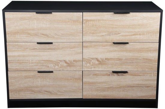 שידת אחסון 6 מגירות דגם אושרת מבית Ramos - צבע שחור / אלון בהיר