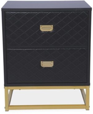 שידת לילה 2 מגירות דגם פריאל מבית Ramos - בצבע דמוי עור שחור