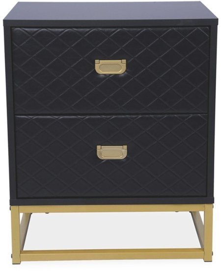 שידת לילה 2 מגירות דגם פריאל מבית Ramos - בצבע דמוי עור שחור