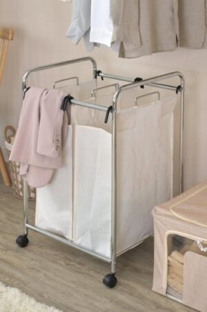 411441_b_1.jpg סל כביסה 2 תאים נירוסטה Honey Can Do - צבע לבן