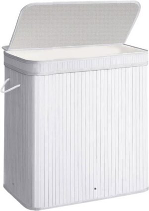 סל כביסה במבוק 72 ליטר מבית HomeSet - צבע עץ לבן