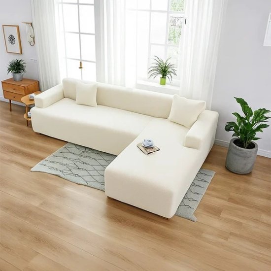 כיסוי סלון פינתי עם שזלונג בצד שמאל דגם ויטה מבית Arige Gad - צבע שנהב