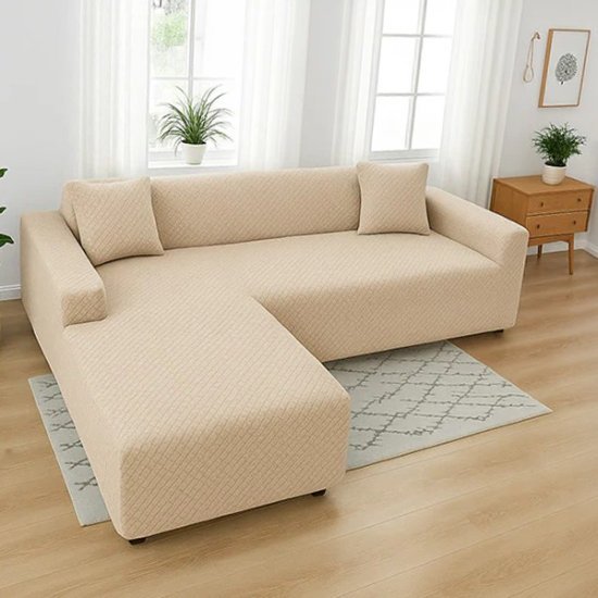 כיסוי סלון פינתי עם שזלונג בצד ימין דגם ויטה מבית Arige Gad - צבע חום בהיר