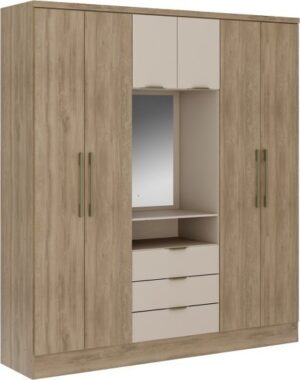 ארון בגדים 4 דלתות משולב מראה רוחב 180 ס”מ דגם Aspen מבית Bradex - צבע אלון משולב בז׳