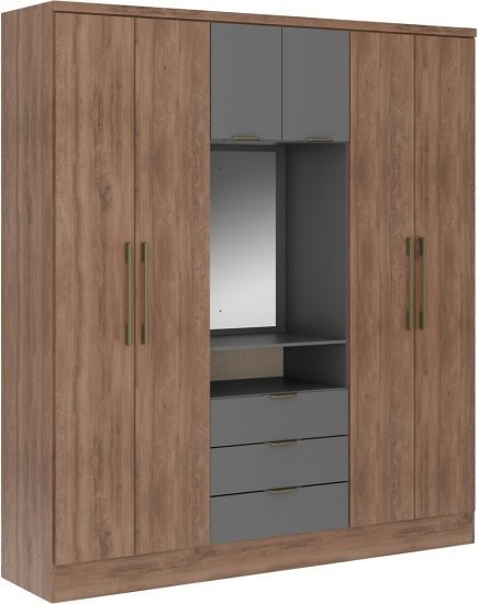 ארון בגדים 4 דלתות משולב מראה רוחב 180 ס”מ דגם Aspen מבית Bradex - צבע אגוז משולב אפור