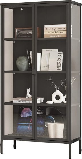 419004_b_1.jpg יחידת מדפים ממתכת בשילוב דלתות זכוכית דגם BS209 מבית Step Up - צבע שחור