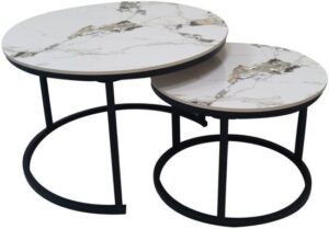 זוג שולחנות סלון עגולים עם פלטת קרמיקה דגם Orion מבית Tudo Design - צבע שחור