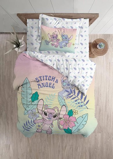 סט מצעים 3 חלקים 100% מיקרופייבר 90x200 ס''מ מבית Homestyle - דגם Stitch and Angel Jungle