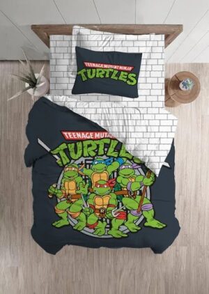 425147_b_1.jpg סט מצעים 3 חלקים 100% מיקרופייבר 90x200 ס''מ מבית Homestyle - דגם Ninja Turtles Warriors