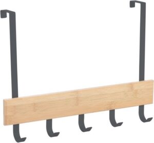 קולב לדלת 5 ווים משולב עץ במבוק 40 ס''מ מבית Aquila - צבע שחור