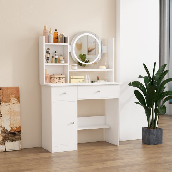 שידת איפור עם תאורת LED דגם Topaz מבית Star Shop - צבע לבן