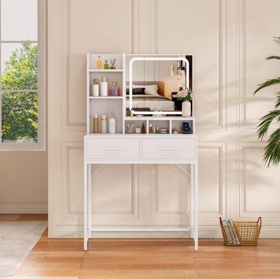 שידת איפור עם תאורת LED דגם Odem מבית Star Shop - צבע לבן