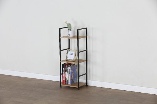 כוננית 3 מדפים ממתכת ומדפי עץ דגם Iris מבית Star Shop - צבע שחור / עץ אלון