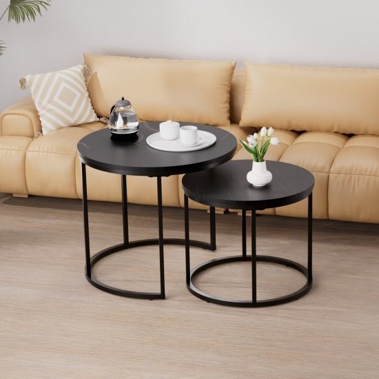 זוג שולחנות עגולים לסלון דגם Hadas מבית Star Shop - צבע שחור שיש