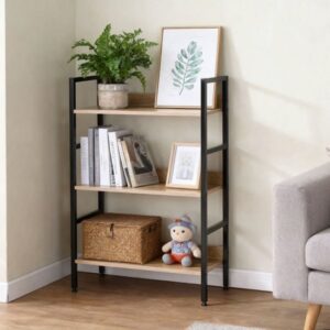 כוננית 3 מדפים ממתכת ומדפי עץ דגם Asif מבית Star Shop - צבע שחור / עץ אלון