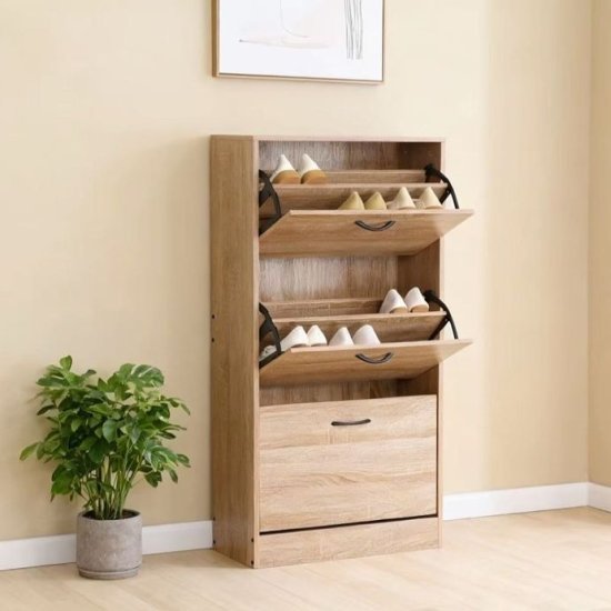 ארון נעליים 3 תאים דגם Helen מבית Star Shop - צבע עץ אלון
