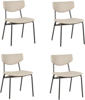 4 כיסאות ריפוד דמוי עור לפינת אוכל דגם DC6135 מבית Step Up - צבע בז'