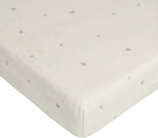 סדין למיטת תינוק / מיטת מעבר עשוי 100% כותנה מבית Lorens - צבע אופוויט עם איורי עלים