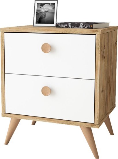 שידת לילה 2 מגירות דגם Daisy S מבית Homax - צבע אלון / לבן