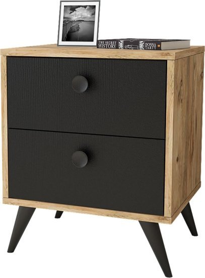 שידת לילה 2 מגירות דגם Daisy S מבית Homax - צבע אלון / שחור