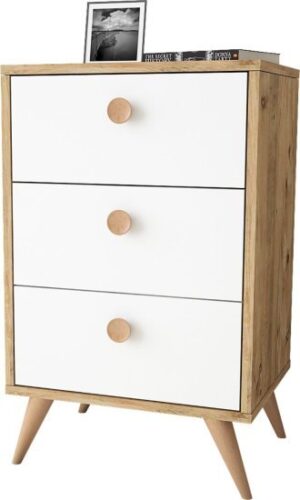 שידת 3 מגירות דגם Daisy L מבית Homax - צבע אלון / לבן