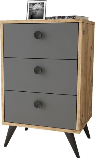 שידת 3 מגירות דגם Daisy L מבית Homax - צבע אלון / פחם