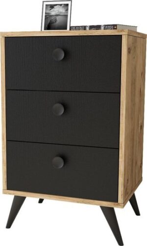 שידת 3 מגירות דגם Daisy L מבית Homax - צבע אלון / שחור