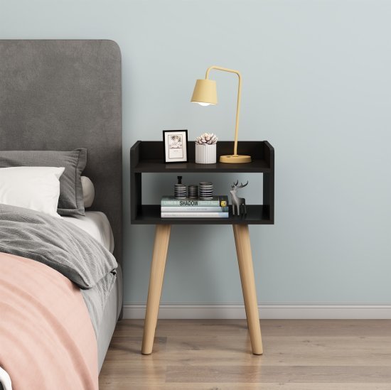 שידת לילה 2 מדפים דגם יותם מבית Ramos - צבע שחור