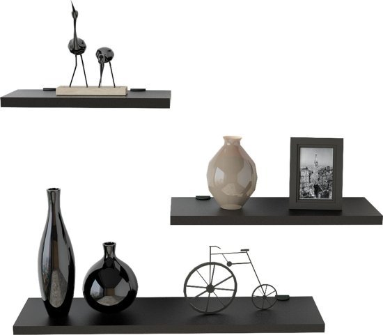 שלישיית מדפים צפים ברוחב 30/40 / 60 ס''מ דגם Lines מבית Homax - צבע שחור