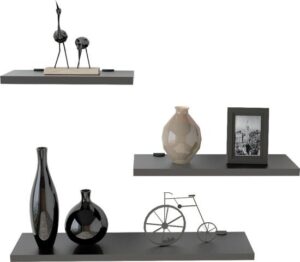 שלישיית מדפים צפים ברוחב 30/40 / 60 ס''מ דגם Lines מבית Homax - צבע אפור