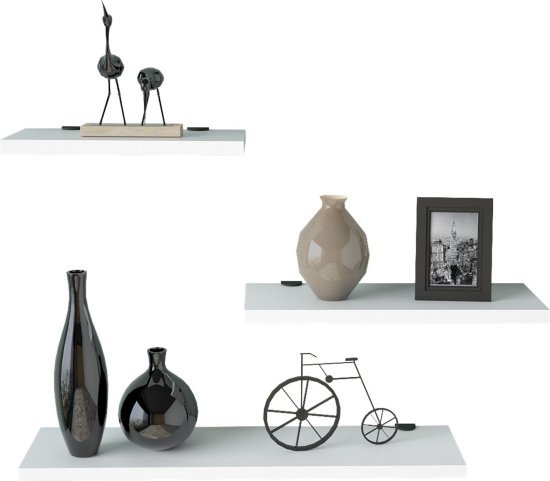 שלישיית מדפים צפים ברוחב 30/40 / 60 ס''מ דגם Lines מבית Homax - צבע לבן