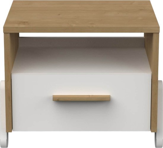 שידת לילה עם מגירה ותא אחסון דגם Naili מבית Bradex - צבע אורן טבעי משולב לבן