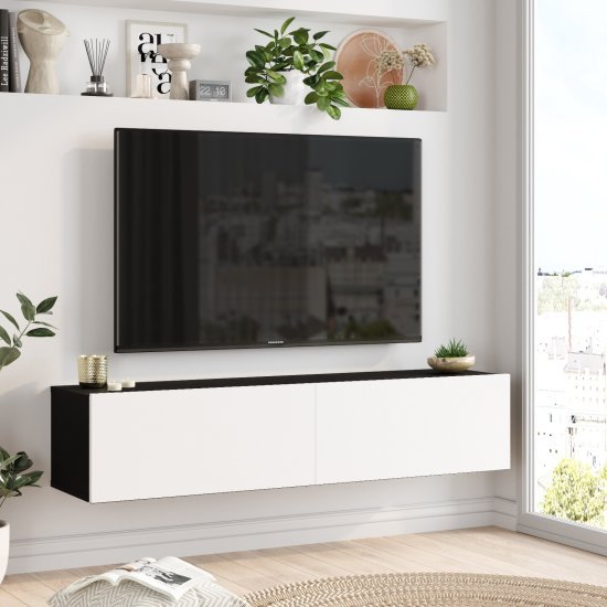 מזנון טלוויזיה צף ברוחב 140 ס''מ דגם Aristo מבית Homax - צבע שחור / לבן