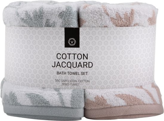 מארז 4 מגבות (2 גוף + 2 פנים) ג’אקרד 100% כותנה מבית Vardinon - צבע מנטה / אבן