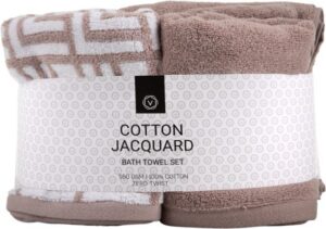 מארז 4 מגבות (2 גוף + 2 פנים) ג’אקרד 100% כותנה מבית Vardinon - צבע חום / מוקה