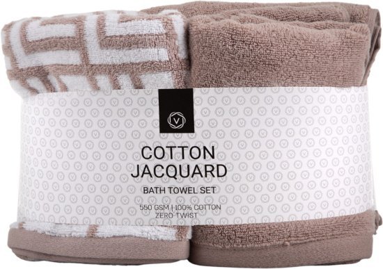 מארז 4 מגבות (2 גוף + 2 פנים) ג’אקרד 100% כותנה מבית Vardinon - צבע חום / מוקה