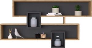 מדף מעוצב 2 מדפים ברוחב 120 ס''מ דגם Karen מבית Homax - צבע אלון / פחם