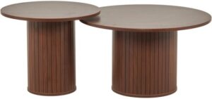 זוג שולחנות סלון עגולים לסלון Step Up - צבע אגוז