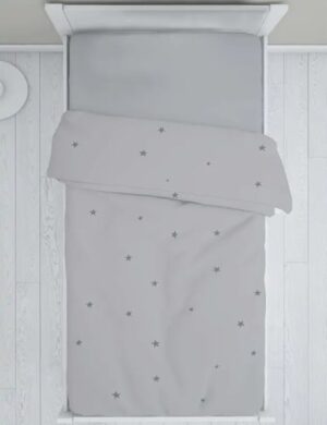 סט מצעים ג’רסי (סדין + ציפה) למיטת תינוק / מיטת מעבר עשוי 100% כותנה מבית ערד טקסטיל - צבע אפור עם איורי כוכבים