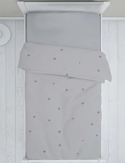 סט מצעים ג’רסי (סדין + ציפה) למיטת תינוק / מיטת מעבר עשוי 100% כותנה מבית ערד טקסטיל - צבע אפור עם איורי כוכבים