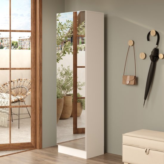 ארון נעליים עם מראה 12 מדפים 180x50x34 ס''מ דגם Charmy V1 מבית Homax - צבע לבן