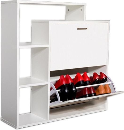 ארון נעליים משולב עם כוננית מדפים ברוחב 90 ס''מ דגם Prince מבית Homax - צבע לבן