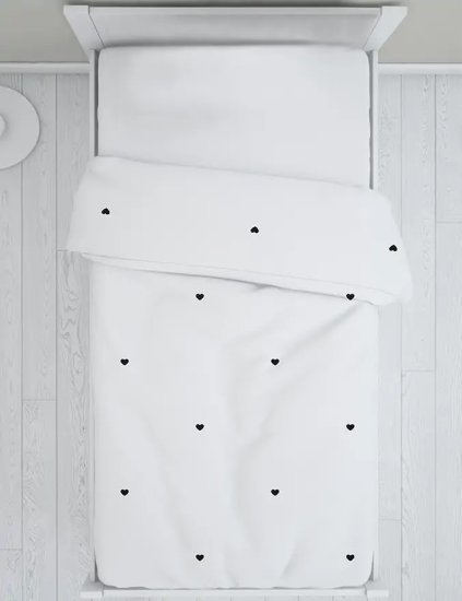 סט מצעים ג’רסי (סדין + ציפה) למיטת תינוק / מיטת מעבר עשוי 100% כותנה מבית ערד טקסטיל - צבע לבן עם איורי לבבות