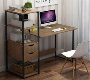 434682_b_1.jpg שולחן מחשב ברוחב 97 ס''מ כולל מדפים דגם RSM-2042 מבית Rosso Italy - שלדה שחורה משולבת עץ